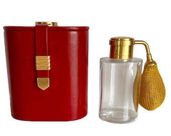 Vintage Guerlain Baccarat Perfume Bottle Travel Atomizer Red Leather Case, Baccarat Crystal Perfume Bottle, Guerlain Vaporisateur De Voyage