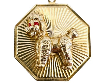 Vintage 14k Octagon Medallion Poodle Necklace Pendant, Large 14k Dog Charm Pendant, 1940s fashion, Solid Real 14k Gold, 3D Estate Jewelry