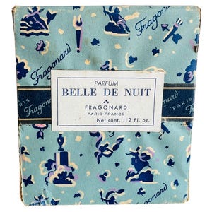 1940s-50s Vintage Sealed Fragonard Belle de Nuit Perfume Parfum Extrait Flacon Box, Paris France, Beauty of the Night Vintage French Perfume