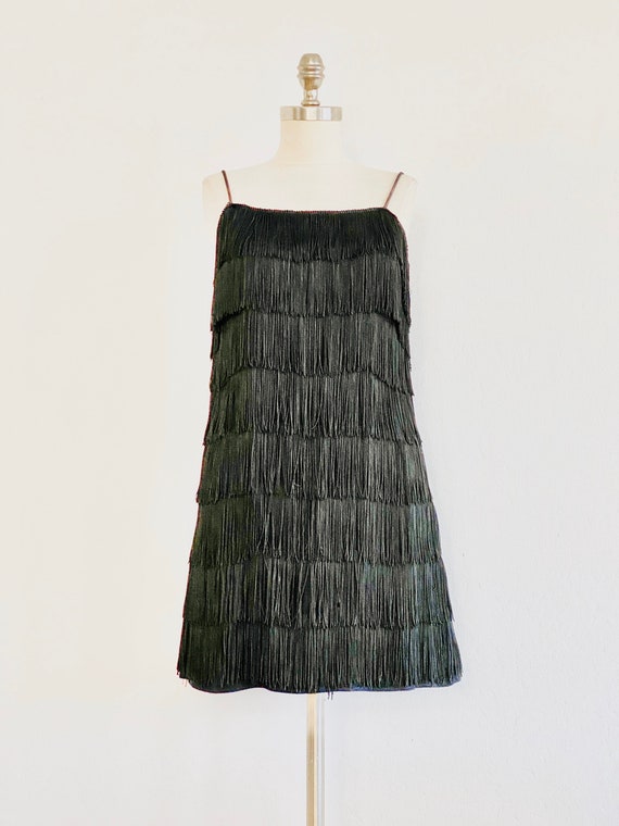 Original 1920's Flapper Black Dress Tassels Fringe