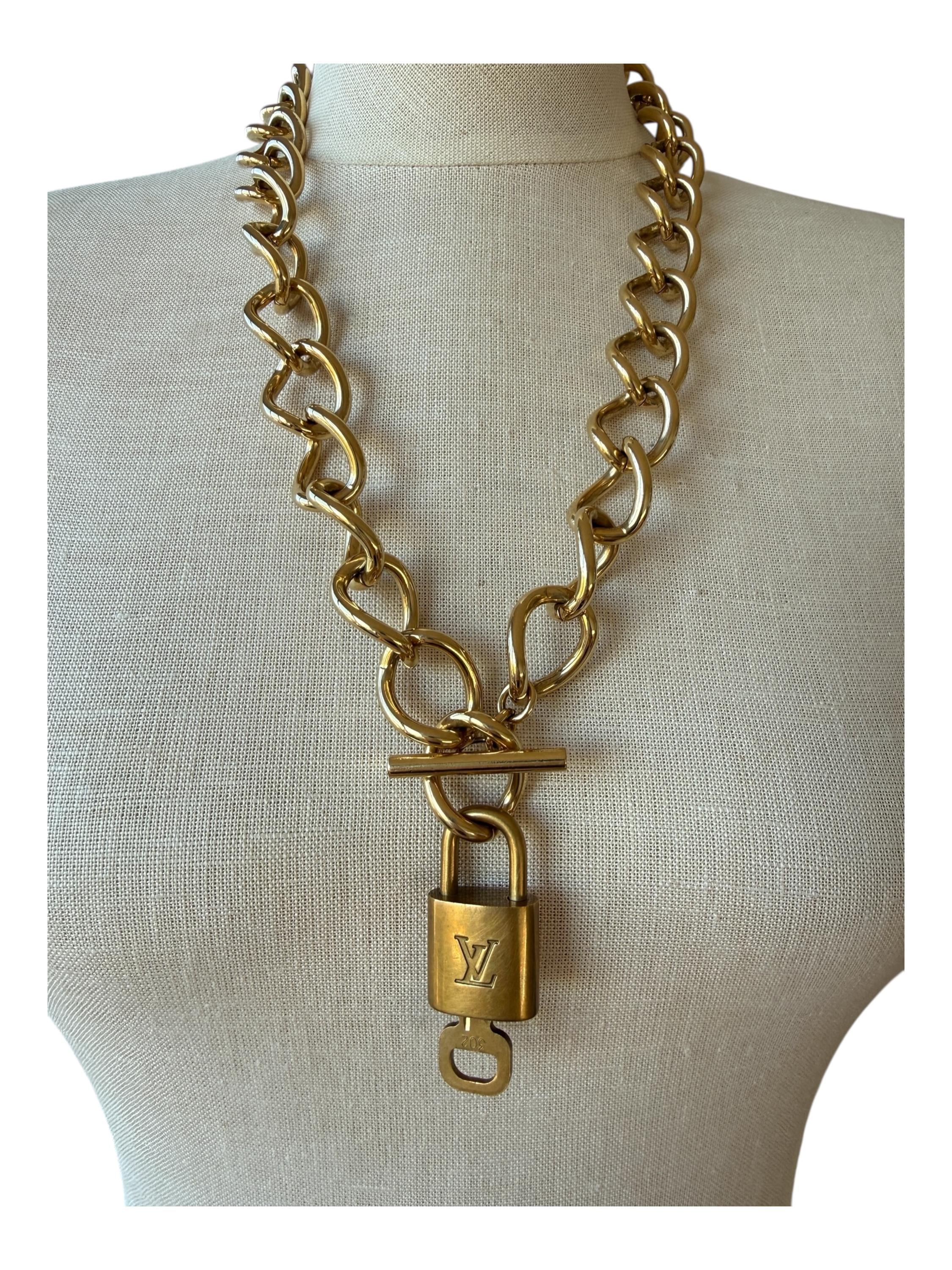 Louis Vuitton Necklace Lock Chain - Etsy Authentic Louis Vuitton Gold Lock w/ Unbranded 18k cuban Gold Plated Chain main image 0