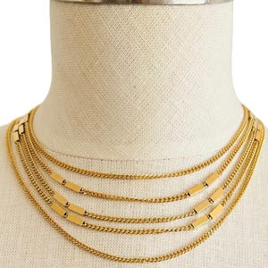 Signed Monet Paulette Statement Gold Curb Multi Chain Choker Collar Necklace Adjustable, Vintage Monet Necklace, Retro Monet Jewelry