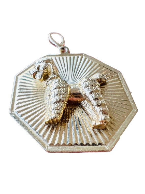 Vintage 14k Octagon Medallion Poodle Necklace Pen… - image 2