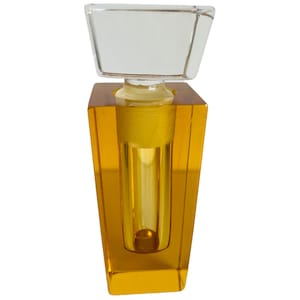 Vintage Moser Amber Yellow Crystal Glass Czech Perfume Bottle, Vintage Perfume Bottle, Art Deco, Mid Century Modern