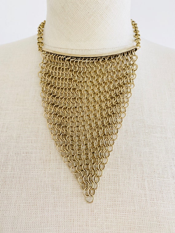 Gold Mesh Choker, Vintage Retro Gold Mesh Bib Chok
