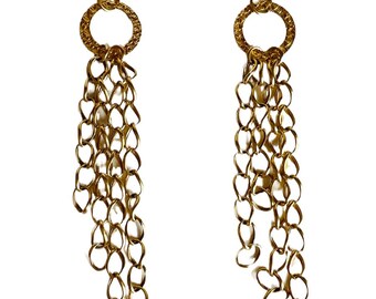 Vintage 14k Tassle Earrings, 14K Long  Multi Chain Tassel Dangle Earrings, 14K Yellow Gold Earrings, Cable Chain, Vintage 14k Earrings
