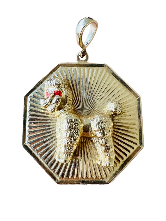 Vintage 14k Octagon Medallion Poodle Necklace Pen… - image 1