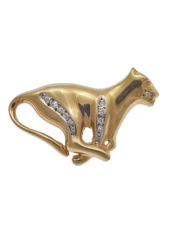 Vintage 14k Diamond Yellow Gold Panther Brooch Pi… - image 1