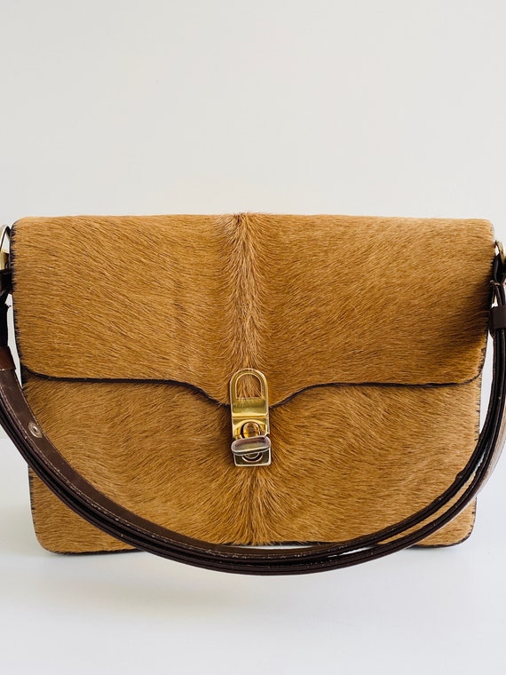 Vintage Tan Pony Hair Leather Handbag, Adjustable