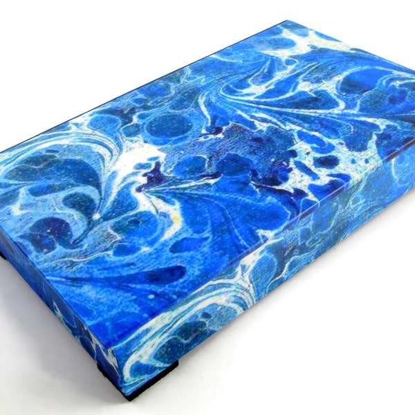 Jewelry box vintage look marbled  paper in blue, black and white swirls, Jewelry tray, Decorative box, Jewelry storage, Made to order