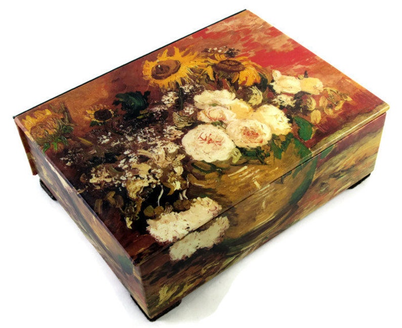 Decorative Box With Van Gogh Vase Of Flowers Keepsake Table Decor Gift For Her Memory Ready To Ship