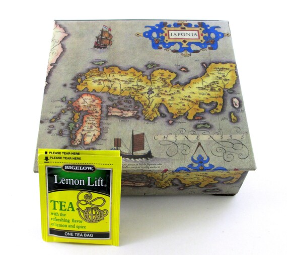 Tea Box With Antique Map Of Japan Tea Chest Tea Storage Tea Etsy