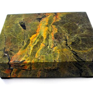 Decorative box natural slate look, Table decor, gray, green, black and gold, Made to order