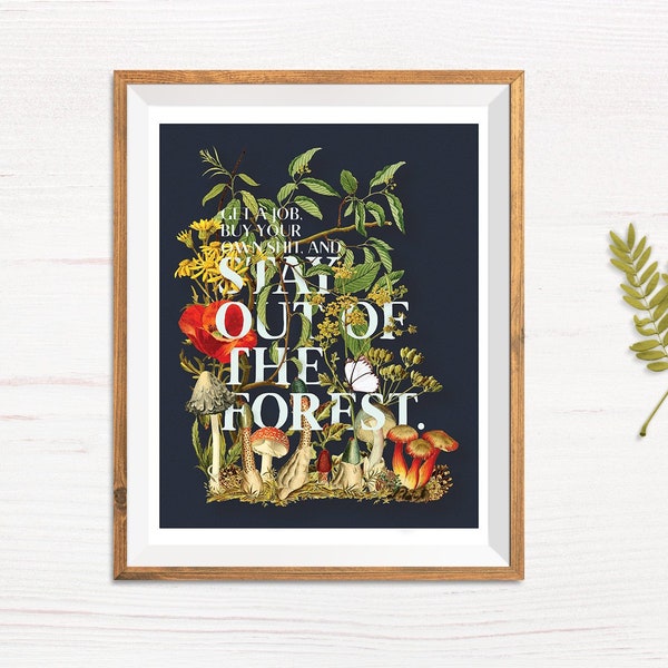 Vintage Botanical Print | Stay Out of the Forest | My Favorite Murder fan art | mfm wall art, Christmas gift, gift for her, friend gift