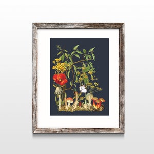 Vintage Botanical Print | Forest | Mushroom | Floral | Butterfly | illustration print office kitchen bedroom