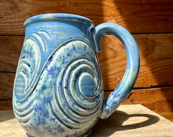 Ocean Waves Ceramic Mug: Large 24oz Handmade Tropical Coastal Coffee Cup