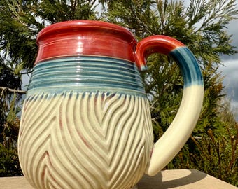 Ceramic Handcarved Mug: Handmade Stoneware Coffee Cup, Handcarved Mug, Large 24oz