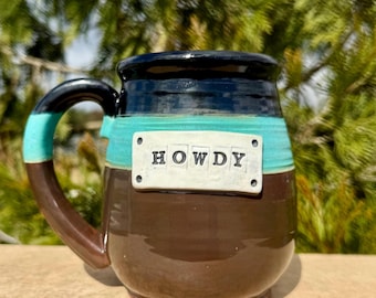 Howdy Ceramic Mug | Large Rustic Western 24oz Stoneware Coffee Cup