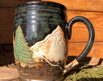 RD13 Mountain Scene Plate Mountain Pottery Mountain Dish Handmade Pottery Mountain Art