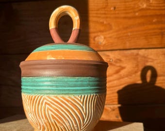 Rustic Ceramic Jar & Lid | Handmade Western Style Lidded Jar | Southwestern Ceramic Decor and Gift
