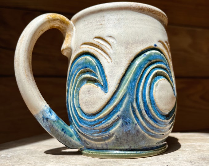 Wave Mug | 20oz Ceramic Ocean Waves Mug | Beach Mug | Tropical Mug