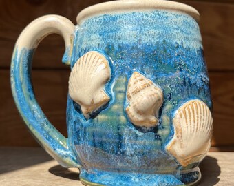 Ceramic Seashell Mug | Ceramic Ocean Mug | Beach Mug | Tropical Ceramic Mug | Seashell Coffee Mug | Tropical Coffee Mug | Beach Coastal Gift