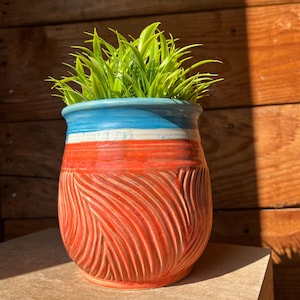 Carved Ceramic Vase | Handmade Flower Vase | Ceramic Shelf Decor | Ceramic Vase Pottery | Unique Flower Vase