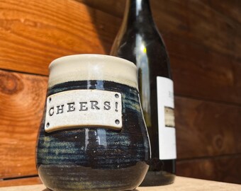 Handmade Ceramic Wine Tumbler: Cheers Wine Glass