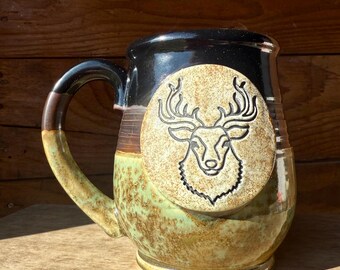 Deer Ceramic Mug | Forest Animal 24oz Handmade Nature Coffee Cup