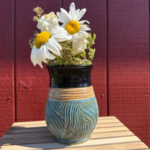 Colorful Carved Ceramic Vase | Handmade Flower Vase | Ceramic Shelf Decor | Ceramic Vase Pottery | Unique Flower Vase