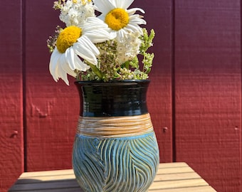 Colorful Ceramic Vase: Handmade Pottery Decor, Large Vase, Unique Ceramic Flower Vase, Blue Vessel