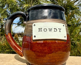 Handmade Rustic Western Ceramic Mug | Large 24oz Coffee Cup