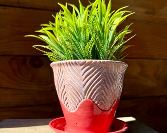 Pink Ceramic Planter | Pink Handmade Ceramic Planter  | 1 Piece Planter with Drain Hole & Water-Catch Plate