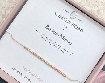 Badass Mama Morse Code Chain Bracelet, Edgy Mom Gift, Cool Mother’s Day Jewelry, New Mom Push Present