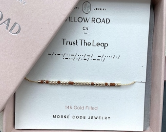 Pulsera Trust the Leap con código Morse, pulsera inspiradora, joyería con mensaje secreto, regalo para nuevos comienzos, regalo para la transición a la vida.