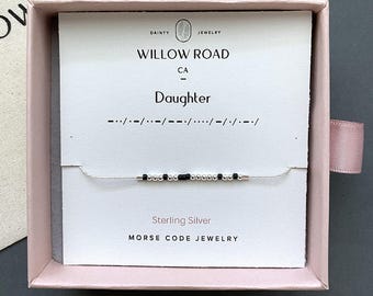 Gift for Daughter, Daughter Morse Code Bracelet, Dainty Chain Bracelet, Sterling Silver Jewelry, Birthday Gift Daughter