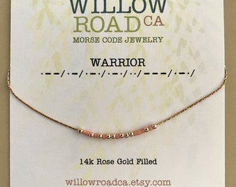 Morse Code Warrior Necklace,  Encouragement Gifts For Women, Cancer Recovery Gifts, Clean and Sober Anniversary Gift, You Are Strong