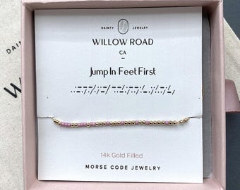Pulsera con código Morse "Salta de pie primero", pulsera inspiradora, joyería con mensaje secreto, regalo para nuevos comienzos, regalo de graduación