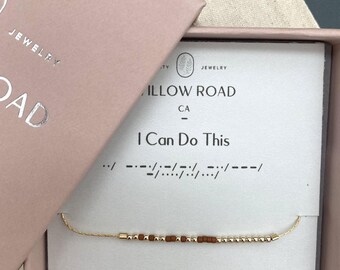 I Can Do This Morse Code Chain Bracelet, Dainty Motivational Jewelry Gift for Her, Encouragement Bracelet, Positive Affirmation Gift