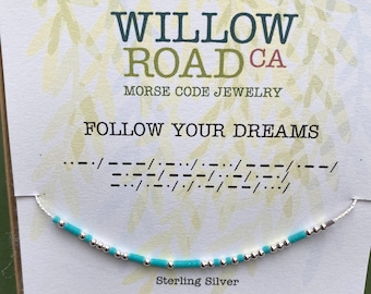 Follow Your Dreams Morse Code Necklace, High School Graduation Gift for Her, Graduation Gifts for Sister, Best Friend Niece, Daughter