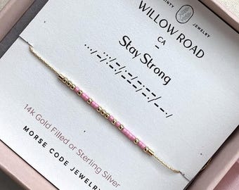 Recovery Gift for Women, Stay Strong Morse Code Chain Bracelet, Get Well Gift for Her, Strength Jewelry, Encouragement Gift