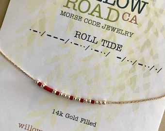 Alabama Crimson Tide Morse Code Necklace, Roll Tide Morse Code Jewelry, Unique Alabama Alumni Gifts for Women