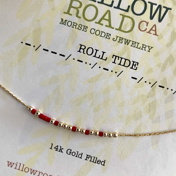 Alabama Crimson Tide Morse Code Necklace, Roll Tide Morse Code Jewelry, Unique Alabama Alumni Gifts for Women