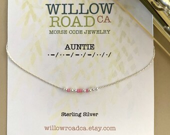 Auntie Necklace Morse Code Necklace • Baby Announcement Sister Gift • Custom Necklace New Aunt Gift, Pregnancy Reveal, Morse Code Jewelry