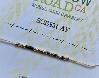 Sober AF Morse Code Bracelet, Sobriety Gifts for Women, Narcotics Anonymous Sponsor Gifts for Her, Sober Inspirational Encouragement Gift,