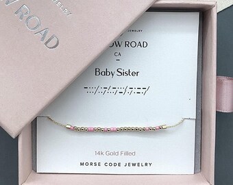 Baby Sister Morse Code Chain Bracelet, Little Sister Gift, Sister Bracelet, Hidden Message Jewelry, Dainty Bracelet, Gift for Her