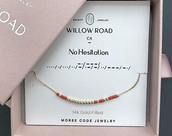 No Hesitation Morse Code Necklace, Uplifting Jewelry, Hidden Message Necklace, Achievement Gift, New Job Gift