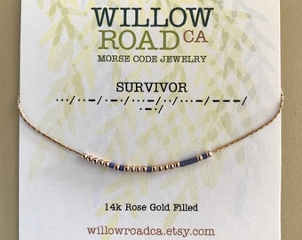 Survivor Morse Code Necklace, Cancer Surivor Gift for Women, Cheer Up GIft, Recovery Gifts for Her, Strength Jewelry, Sobriety Gift