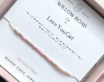 Love You Girl Morse Code Bracelet, Gift For Daughter, Best Friend Gift, Gift For Sister, Dainty Chain Bracelet