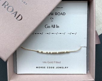 Pulsera Go All In con código Morse, pulsera inspiradora, joyería con mensaje secreto, regalo para un nuevo trabajo, regalo para un cambio de carrera.